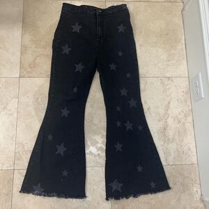 Summer Nasty Gal Star Black Flared Bootcut Denim Jeans Sz 10